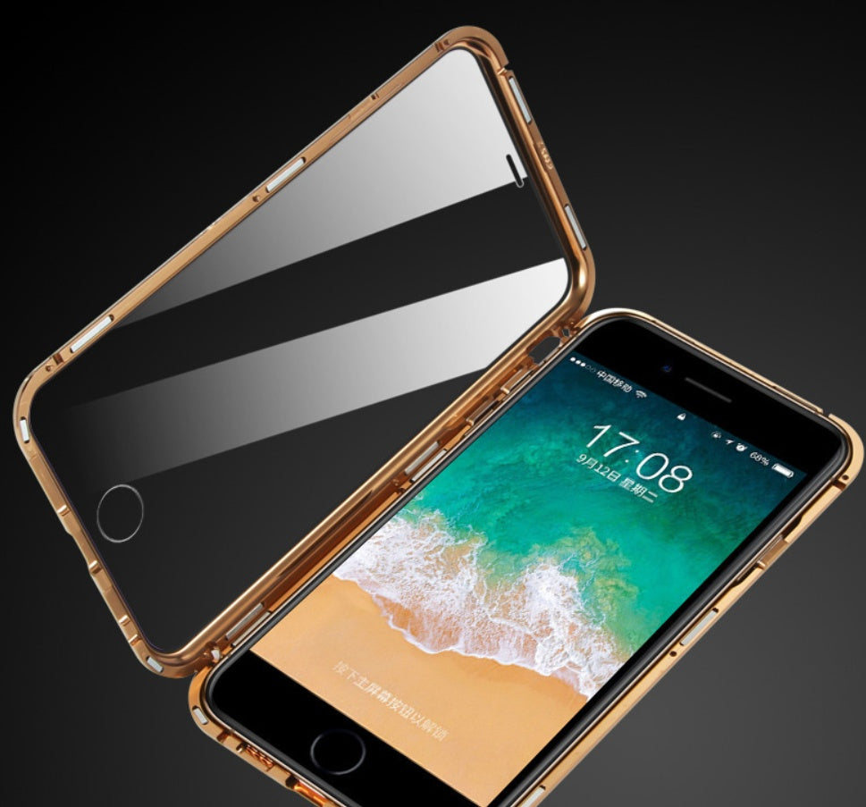 Dubbelsidigt magnetiskt mobiltelefonskal i glas utan peep-funktion