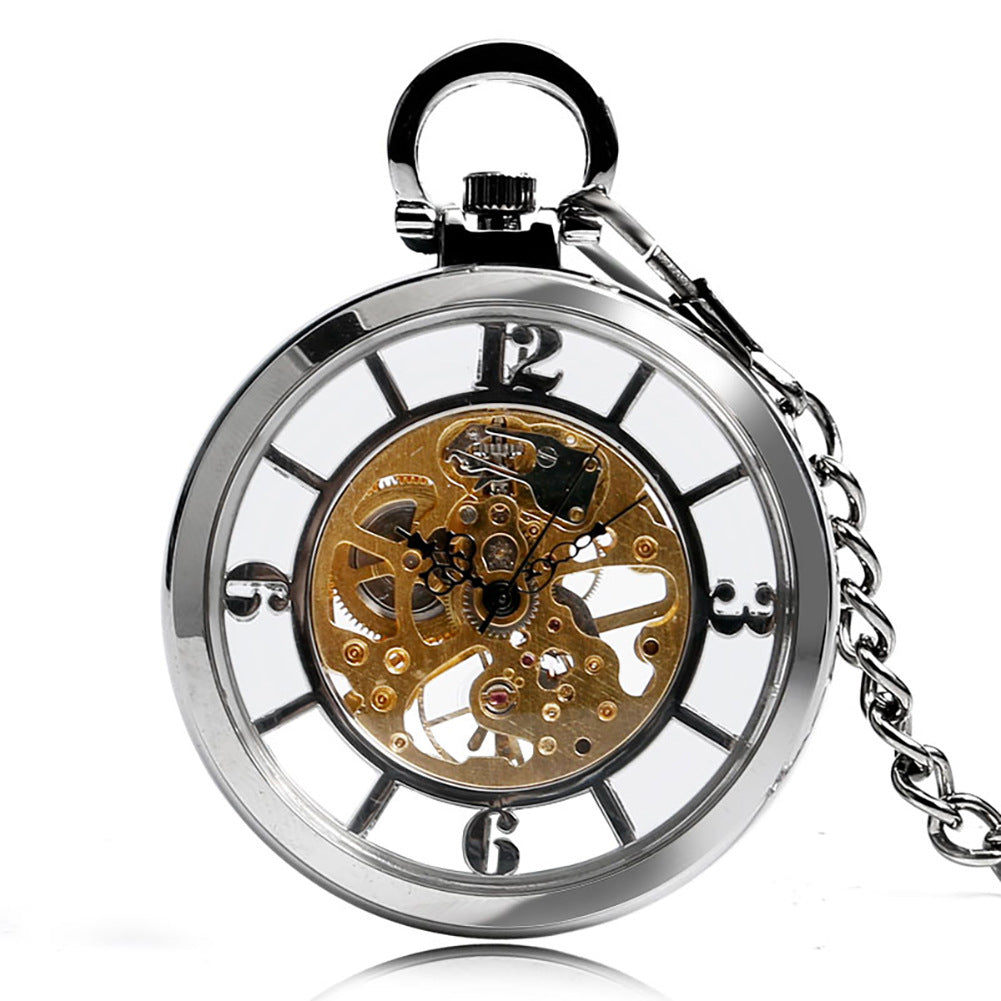 Double-Sided Transparent Cutout Design Straight Plate Without Cover Roman Literal Mechanical Pocket Watch - Modern Elegant Durable Intricate