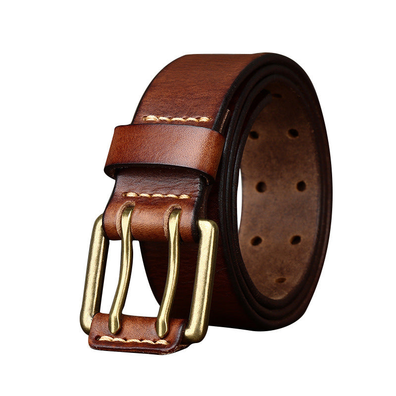 Men's First Layer Cowhide Vintage Brass Buckle Belt - Timeless Heritage
