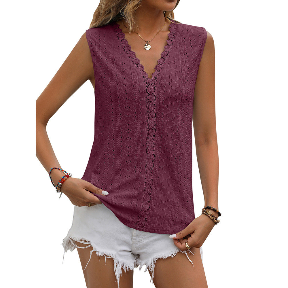 Elegant Lace Tops for Women - V-neck Sleeveless Hollow Out Vest
