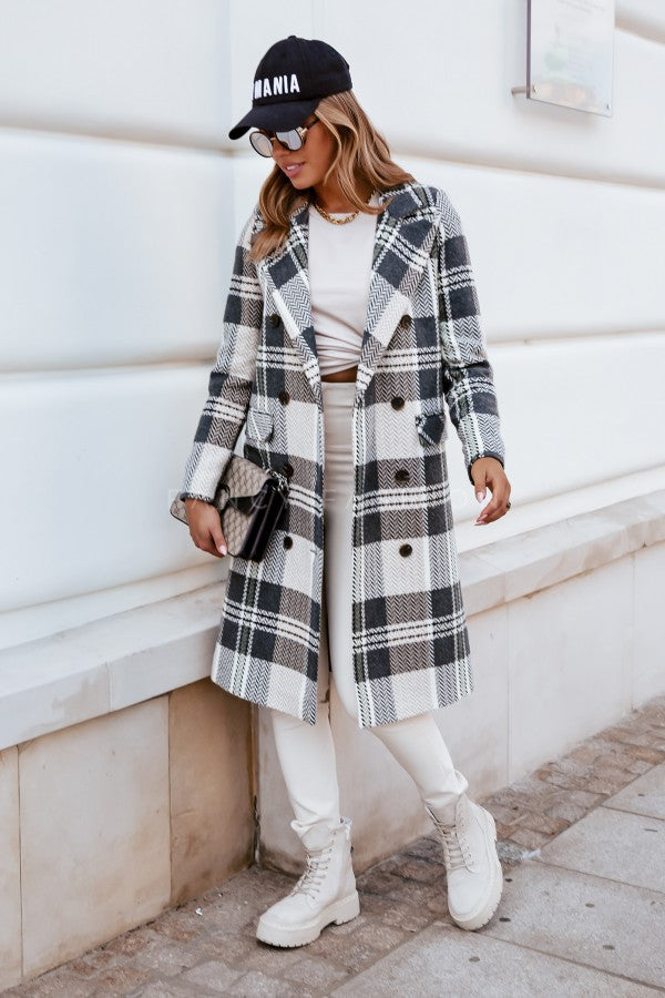 Manteau en laine à carreaux de mode européenne et américaine
