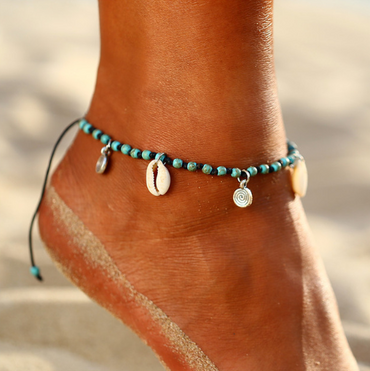 AY Bohemian Crystal Beads Anklet Set För Kvinnor Moon Pendant Armband på benet Ankelrem Girl Sommar Anklet Foot Smycken