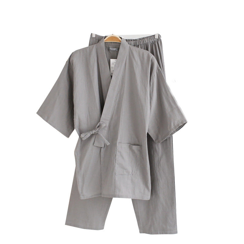 Herr kimono pyjamas i bomull med dubbel gasväv, löst sittande