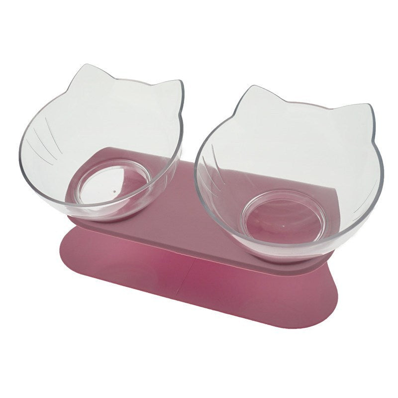 Cat Double Bowl - Elevated 15° Tilted Design for Neck Protection