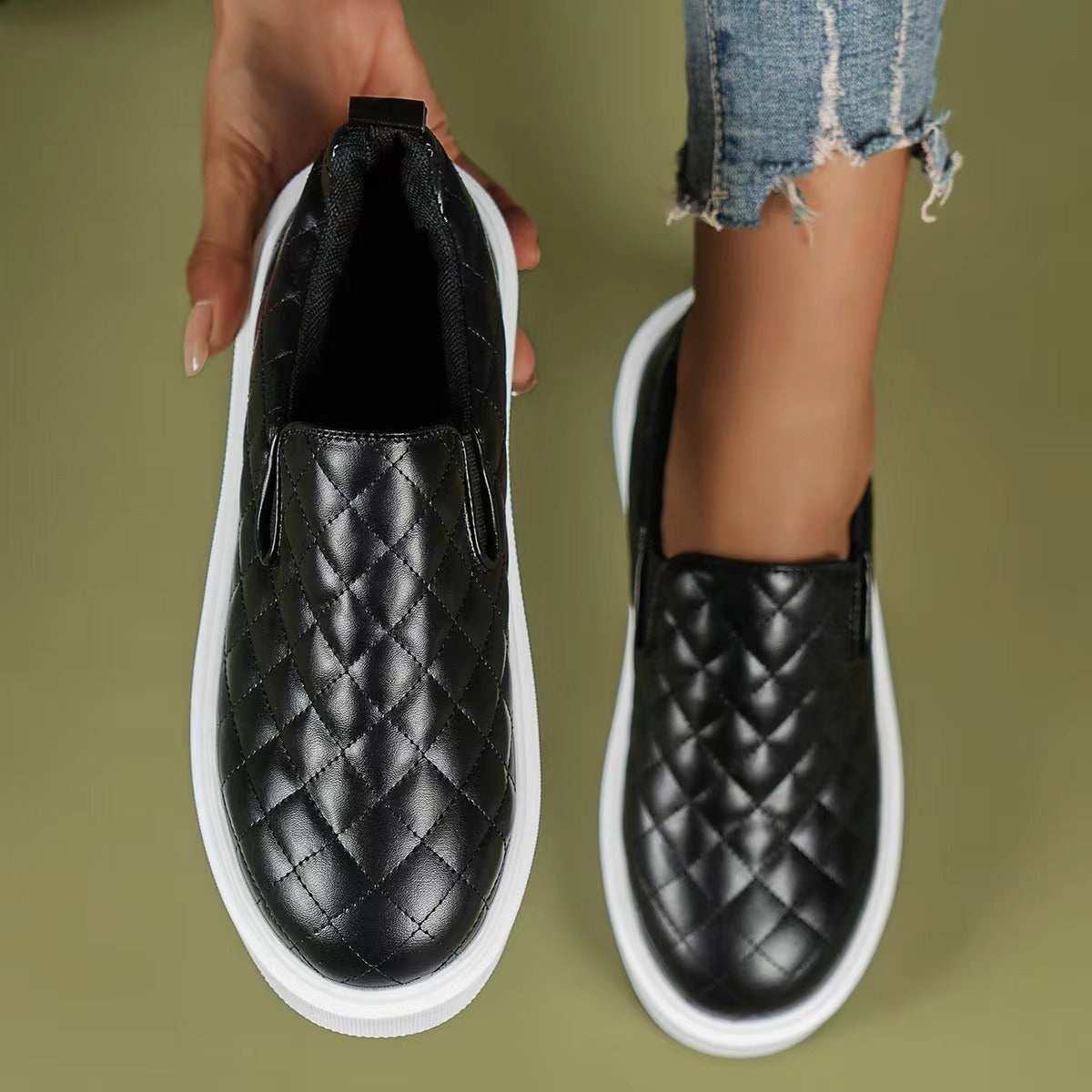 Women's Ins Plaid Platform Flat Shoes - European Style 1-3cm