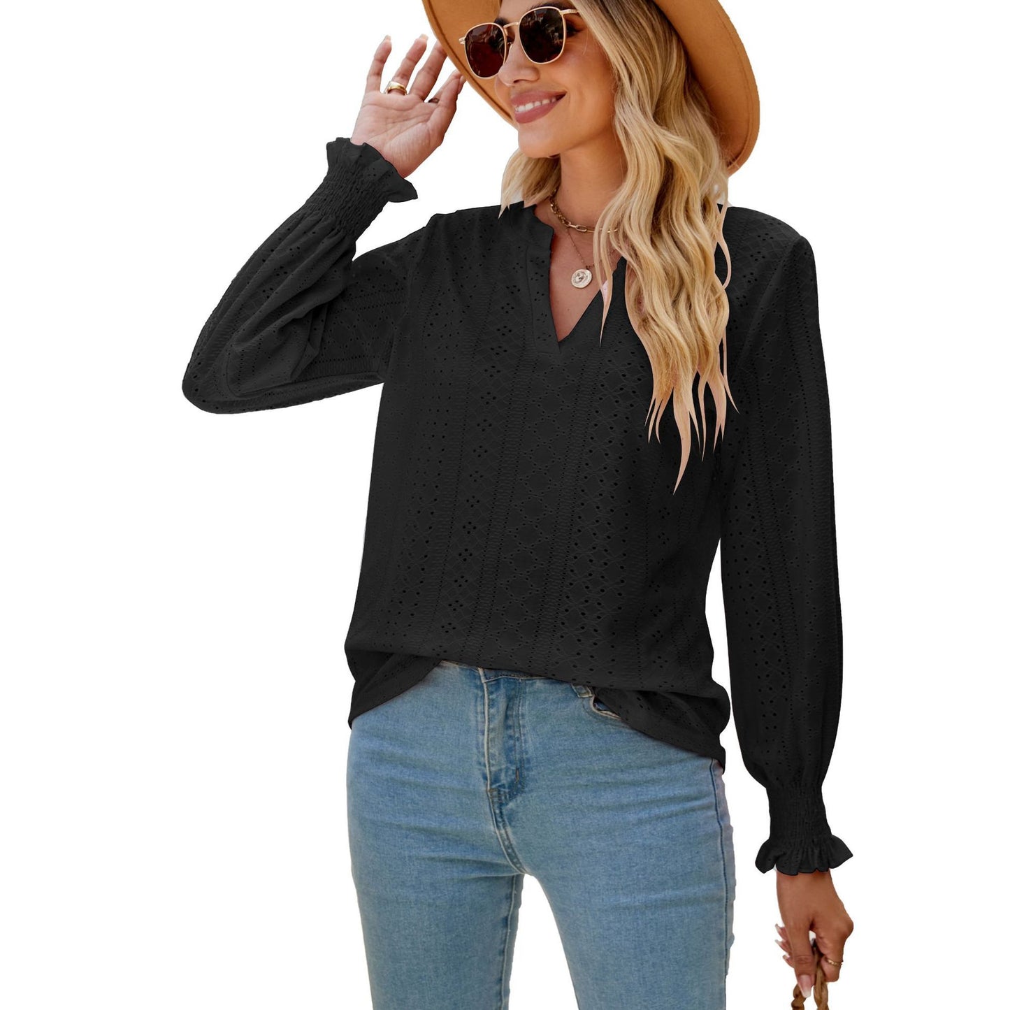 Elegant Hollow-out Pleated Ruffle Shirts for Women