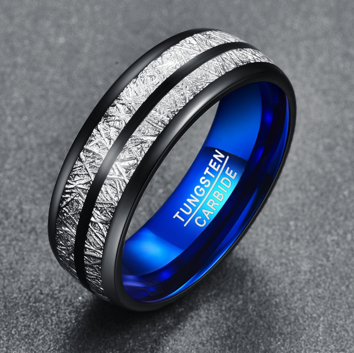 Bröllopsring 8mm Bredd Herr Dam Ringar Tillbehör Svart Blå Volframkarbidringar Par Anillos Modesmycken