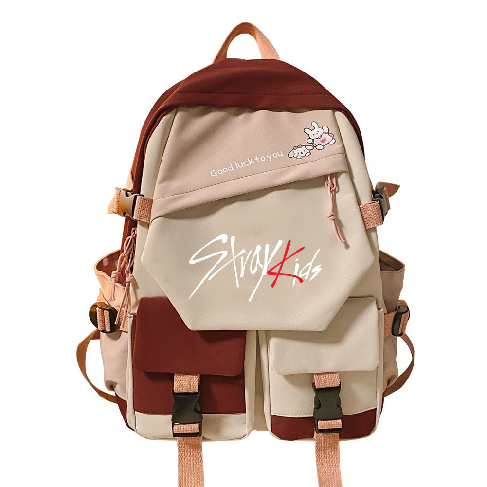 Stitching Contrast Color Double-shoulder Travel Schoolbag