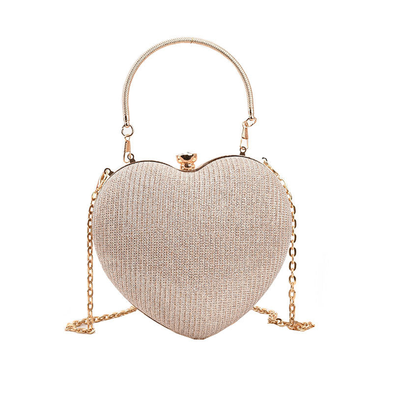 Heart-Shaped Chain Bag - Romantic Fashion Crossbody with Peach Heart Design
