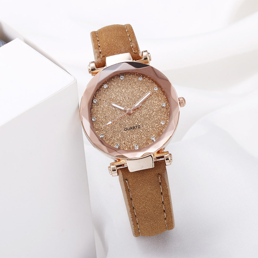 Casual Women Romantic Starry Sky Wrist Watch Leather Rhinestone Designer Ladies Clock - Magical Elegant Unique Eye-Catching Dreamy Stunning