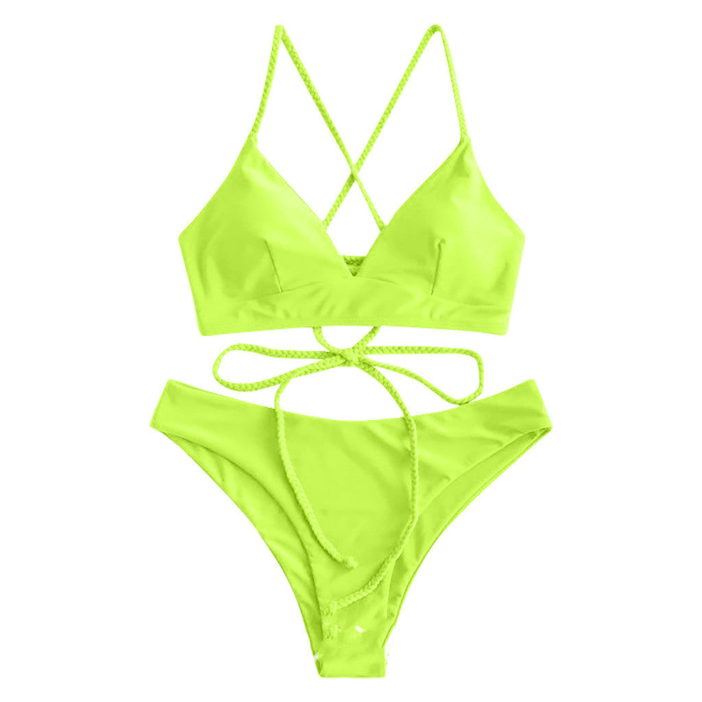 Solid Color Bikini Sexy Strappy Swimsuit