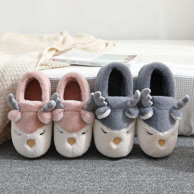 Christmas Elk Plush Slippers - Winter Holiday Shoes - Festive Collection