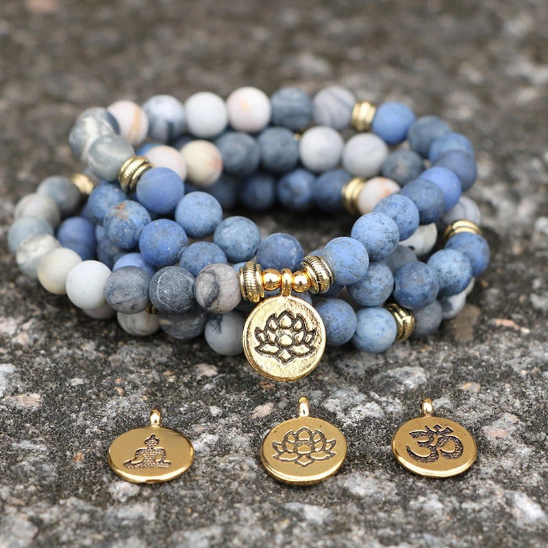 Amazon Stone Tiger Eye Stone Armband Halsband 108 Buddha Beads Lotus Armband