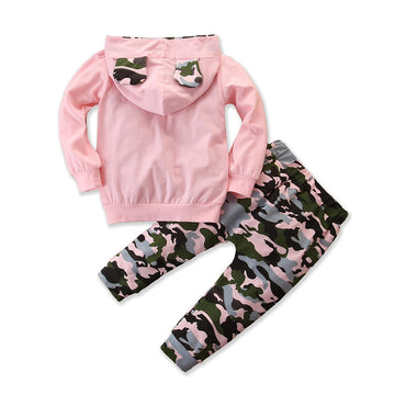 Pull à capuche pour filles, petit costume Type Ins, Camouflage, ensemble 2 pièces, printemps et automne