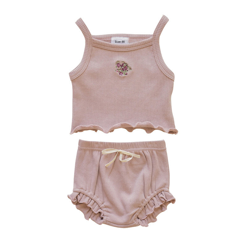 Rose Grey Broderade Stickning Baby Barnkläder