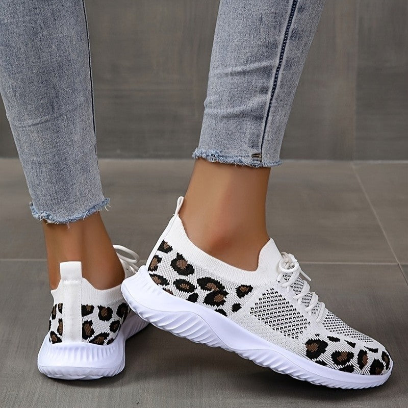 Women's Leopard Print Mesh Sneakers - Medium Heel 3-5cm