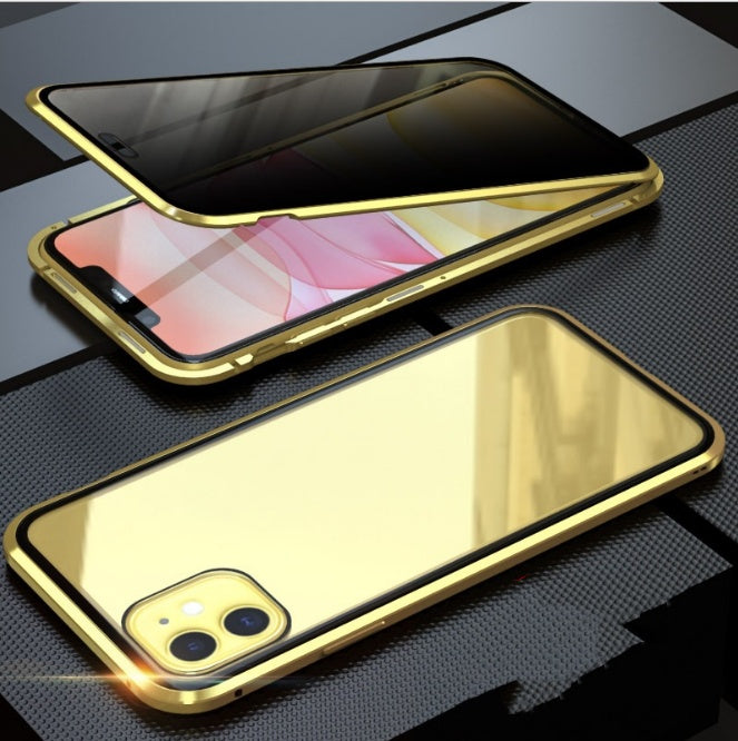 Dubbelsidigt magnetiskt mobiltelefonskal i glas utan peep-funktion