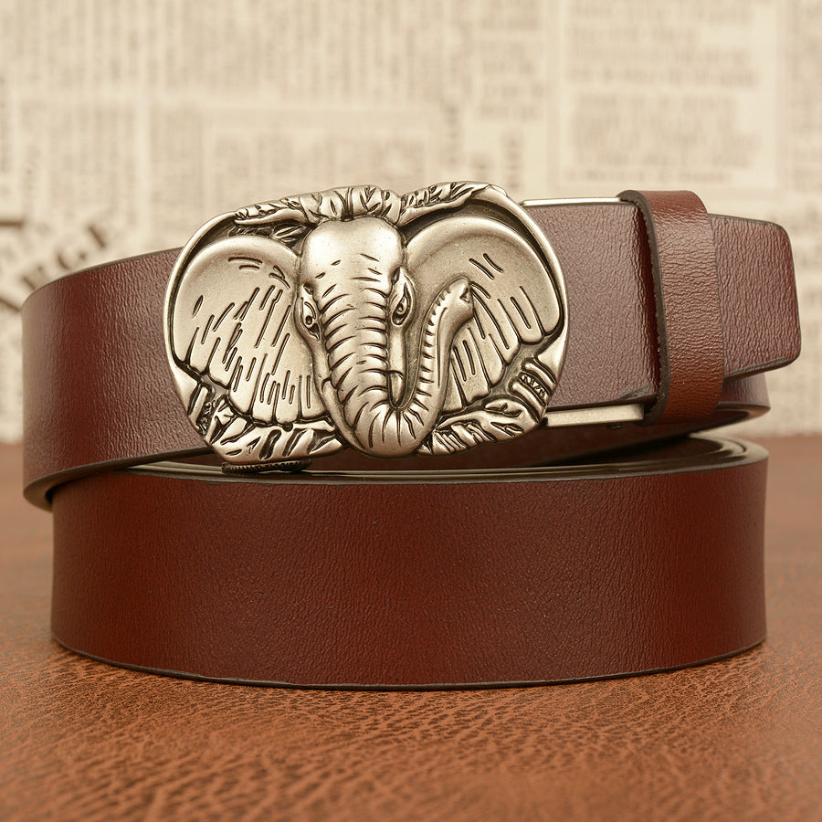 Elephant Automatic Buckle Cowhide Casual Belt - Majestic Wildlife