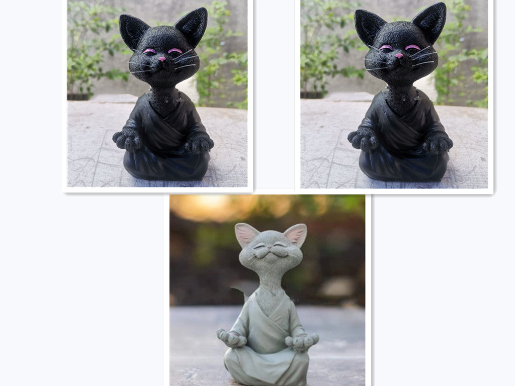 Sunday Meditation - Whimsical Black Buddha Cat Figurine