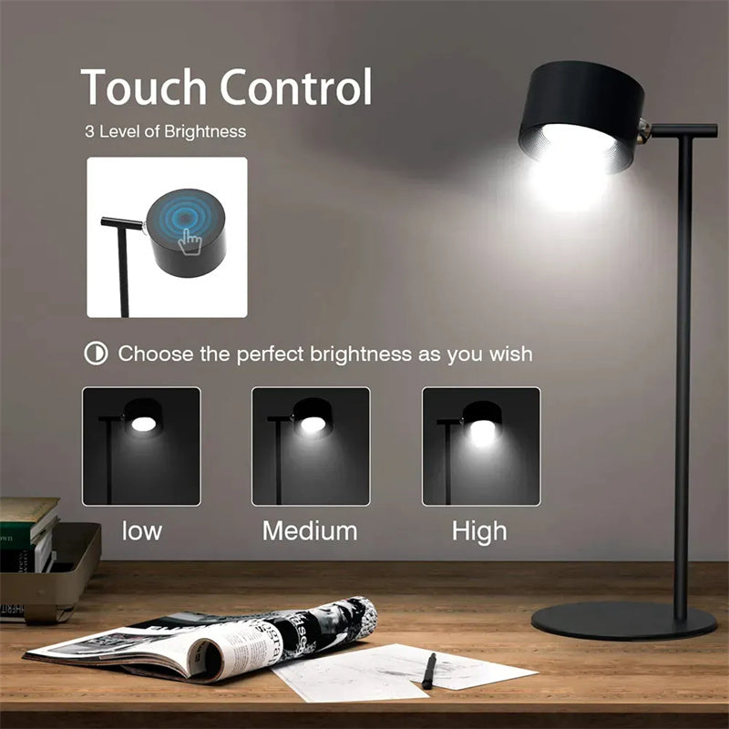 Magnetisk berörbar LED USB Uppladdningsbar Bordslampa 360 Rotera Sladdlös Fjärrkontroll Skrivbordslampor Hem Sovrum Vägg Nattlampa