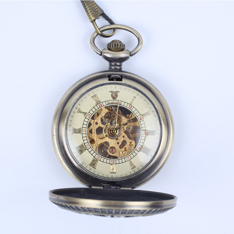Automatic Semi-Automatic Mechanical Pocket Watch Roman Digital Dial Pocket Watch - Traditional Modern Precision Sophisticated