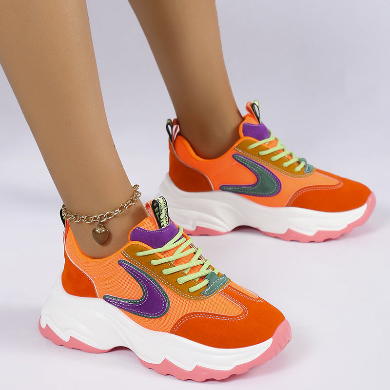 Sneakers i blandad färg för kvinnor Mode Casual Lättvikts tjockbottna löparsportskor