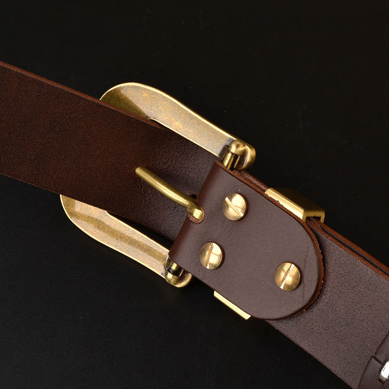 Solid Brass Belt Buckle Casual Pin Genuine Leather - Craftsman Quality