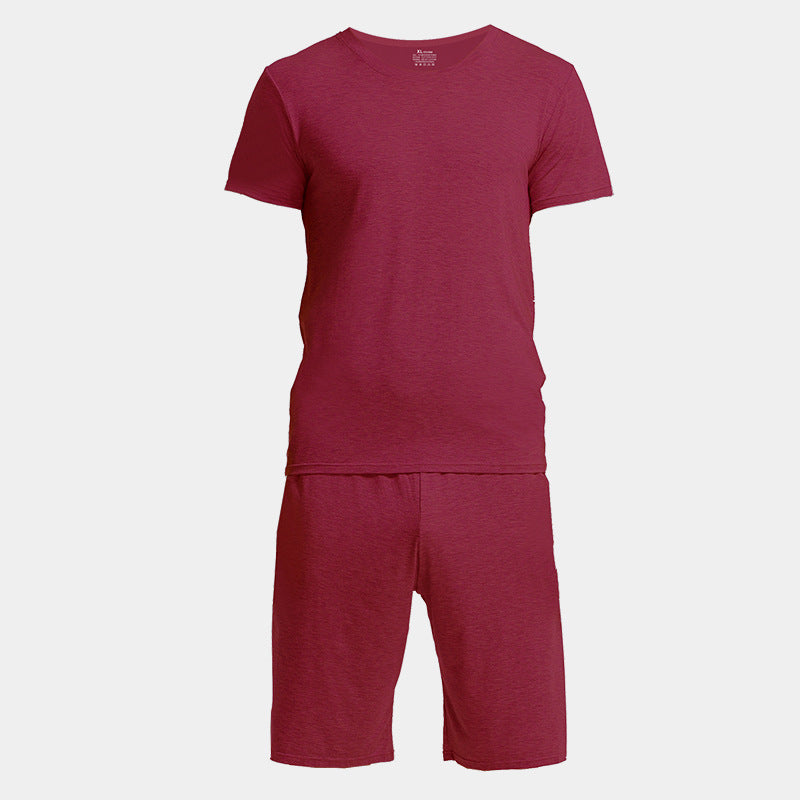 Home Wear Suit Men's Casual Round Neck Short Sleeves Shorts Solid Color Pajamas