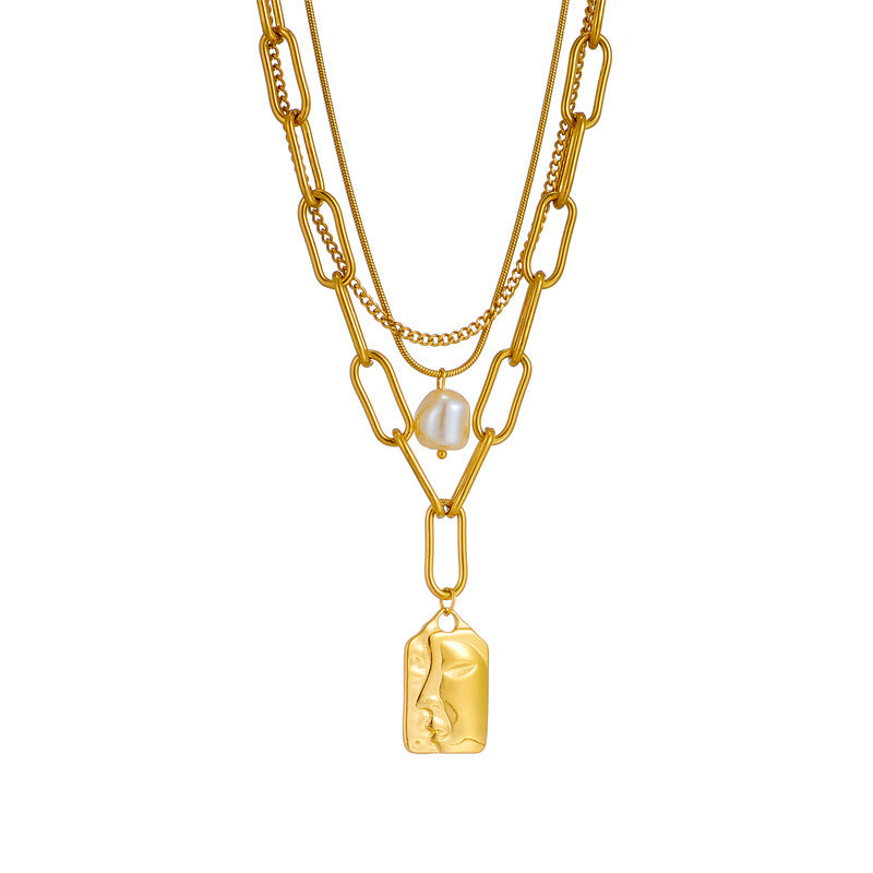 Modesmycken Layered Face Porträtt Kedja Choker Halsband För Kvinnor Eleganta Pärlor Hänge Halsband Smycken Tillbehör