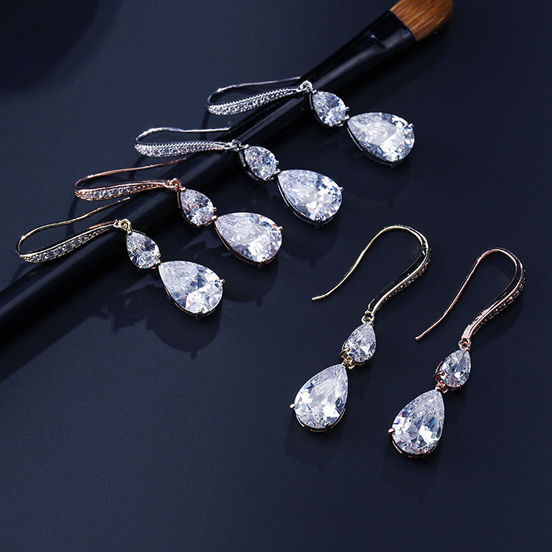 RAKOL Simple Long Exquisite Water Drop Zircon Female Simple Banquet All-match Earrings