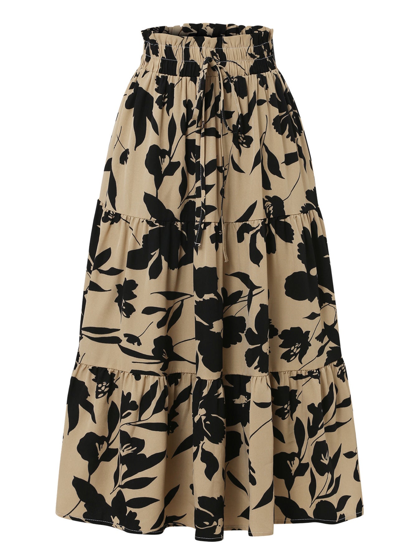 Professional European American Printed A-Line Pleated Skirt - Polyester Floral (5 Colors, S-XL, Commuting Style)