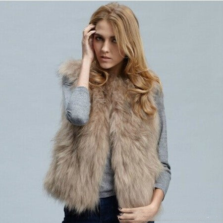 Veste courte en fausse fourrure de renard pour femme
