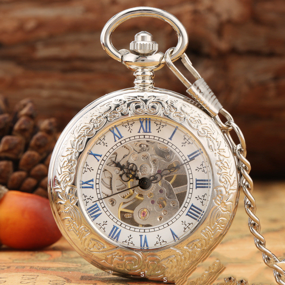 Creative Fashion Transparent Flip Roman Digital Manual Manipulator Pocket Watch - Innovative Modern Classic Elegant Contemporary