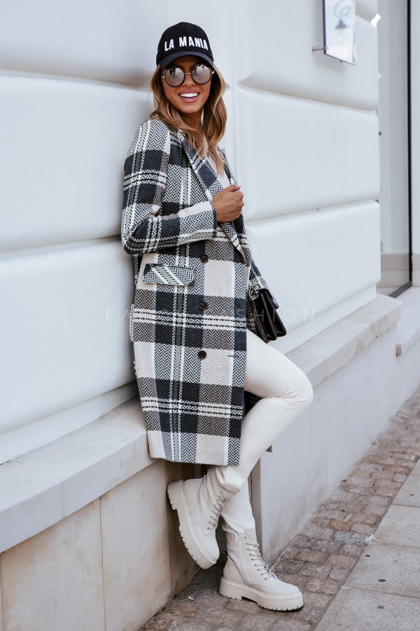 Manteau en laine à carreaux de mode européenne et américaine