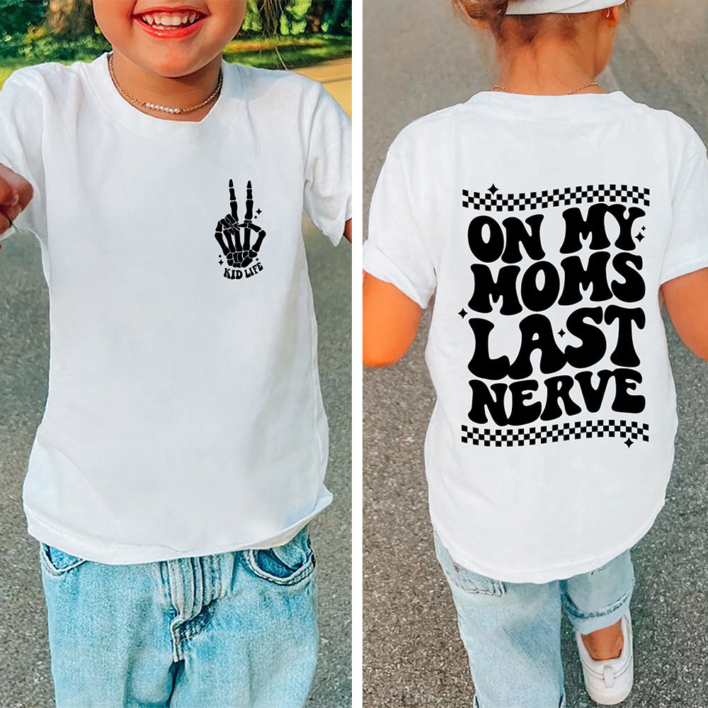 Letter Print Casual T-shirt för barn med rund hals