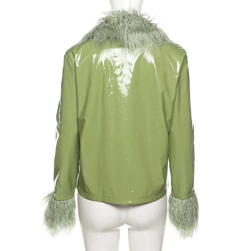 Women's Fur Collar Single-Breasted Slim Warm Leather Jacket - Elegant High-Quality Durable Winter