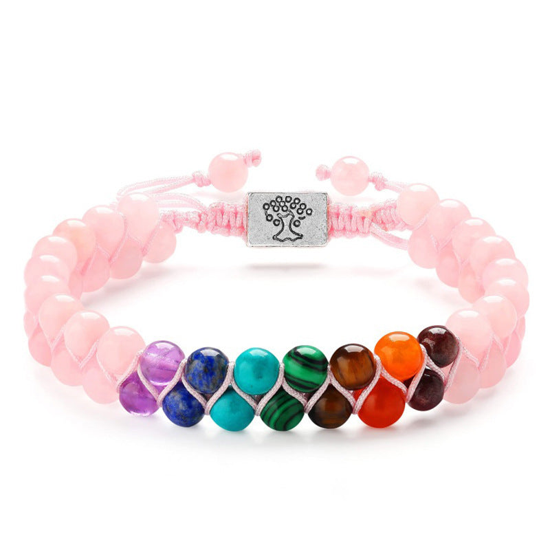 Modesmycken 6mm 7 Chakra Stenpärla Yoga Meditation Armband Läkande Kristall Dubbelskikt Naturlig Ädelsten Pärlstav Ångest Armband För Kvinnor