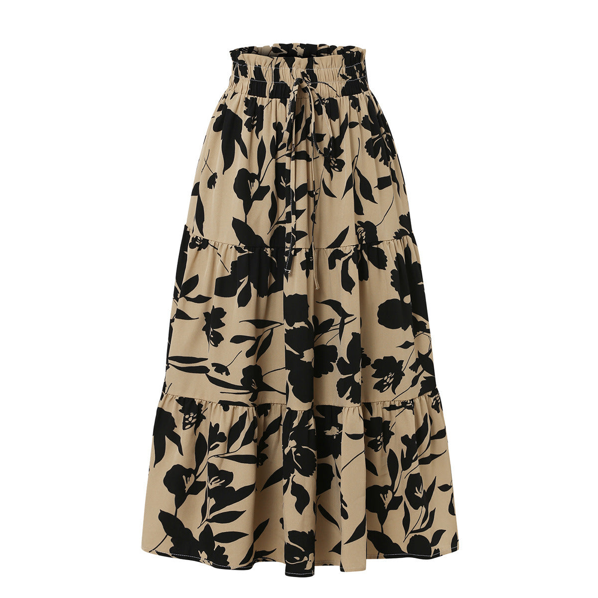 Professional European American Printed A-Line Pleated Skirt - Polyester Floral (5 Colors, S-XL, Commuting Style)