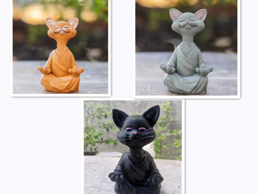 Sunday Meditation - Whimsical Black Buddha Cat Figurine
