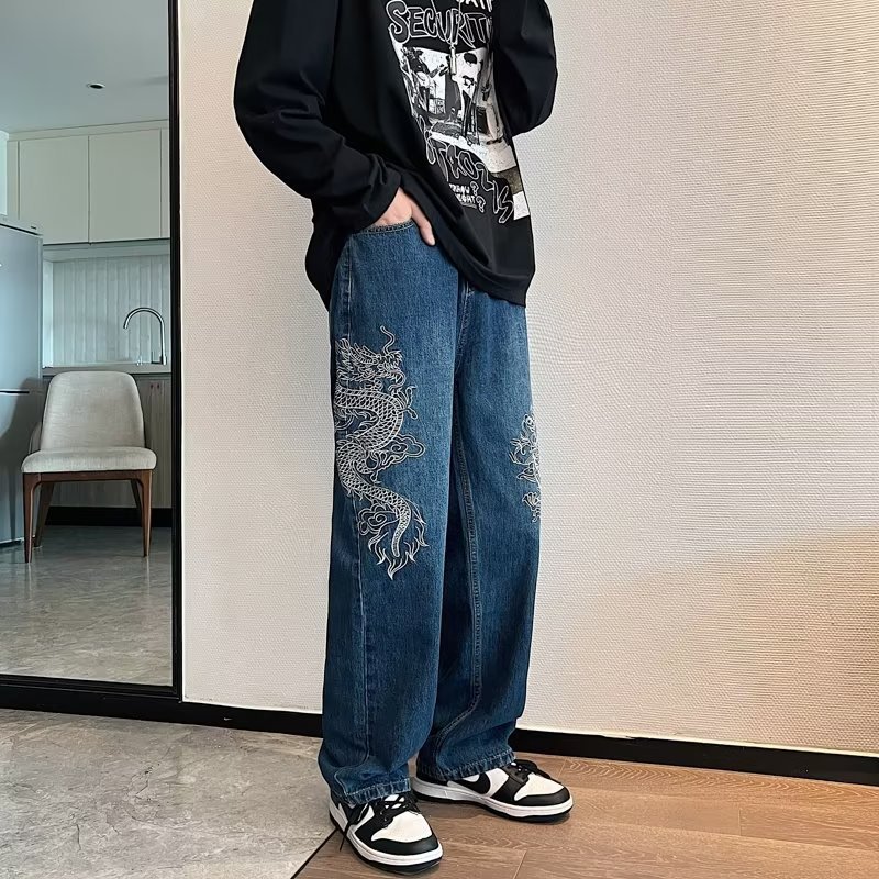 Lösa broderade jeans för män