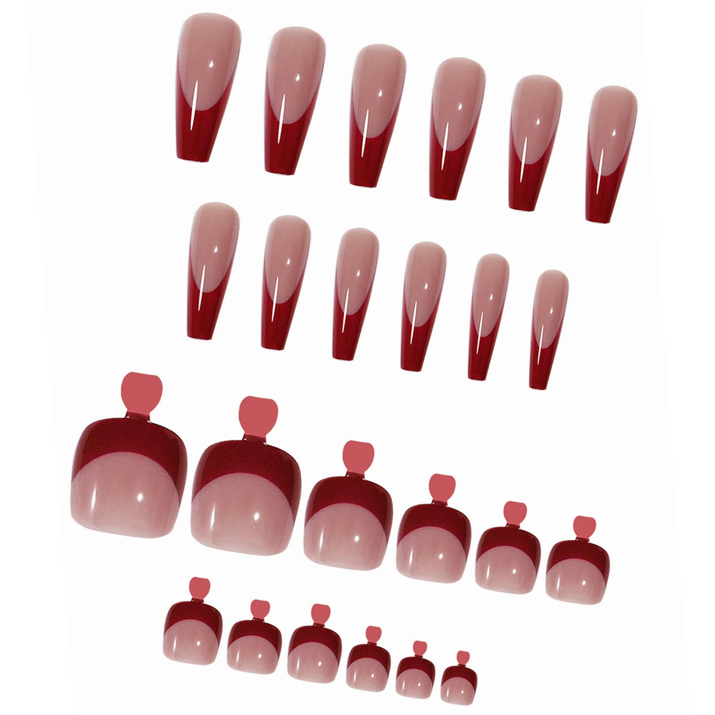 Bright Red Nail Patch Set - 24 Pieces - Hand & Foot Application - Complete Kit with Tools - Professional Nail Art