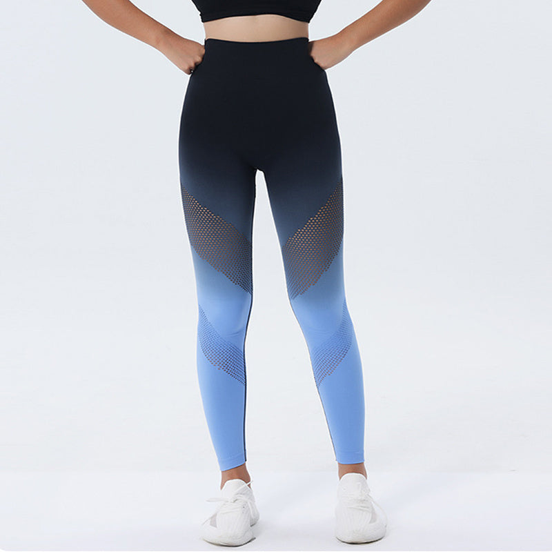New Hollow Design Gradient Printed Yoga Pants Seamless High Waist Hip Lifting Fitness Leggings For Women Quick Drying Trousers - Gradient Innovation