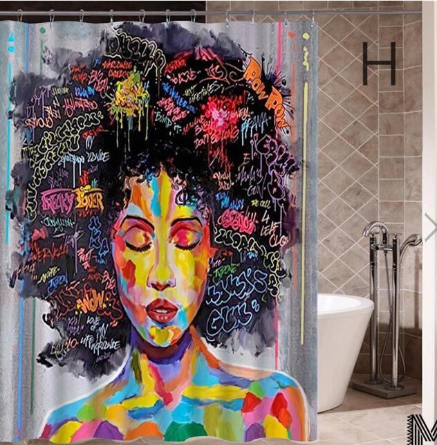 Art Design Graffiti Hip Hop African Girl Shower Curtain - Modern Building Bathroom Decor