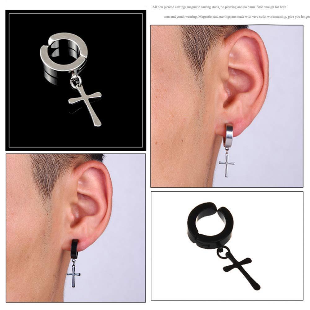 Boucle d'oreille à tige en acier titane avec aimant en zircon croix non percée pour hommes
