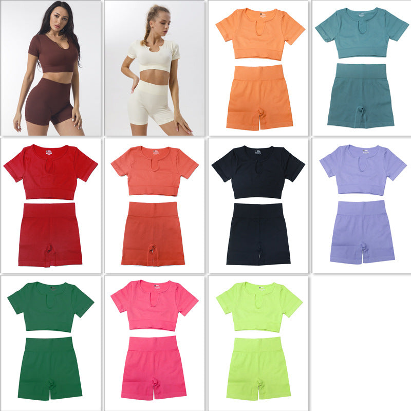 Ensemble de vêtements de Yoga sans couture, haut de sport à manches courtes, t-shirt, débardeur de Yoga