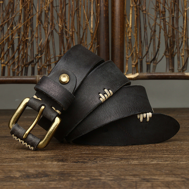 Men's Handmade Retro First Layer Cow Leather Belt - Artisan Distinction