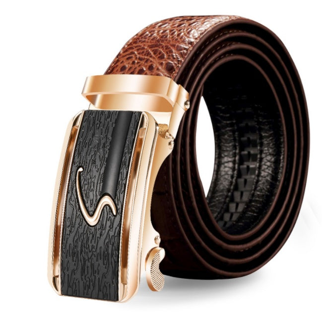 Men's Genuine Leather Automatic Buckle Belt - Authentic Premium