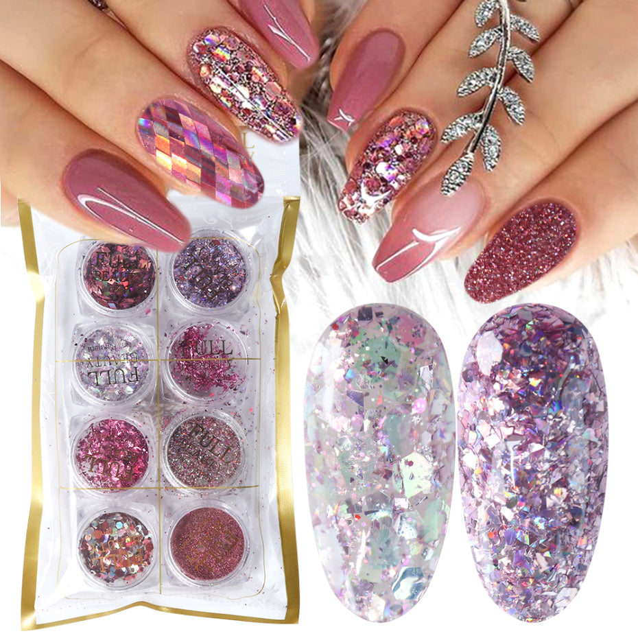 Holographic Glitter Powder Set - 8 Box Hexagon Iridescent | 100% Brand New Sugar Color