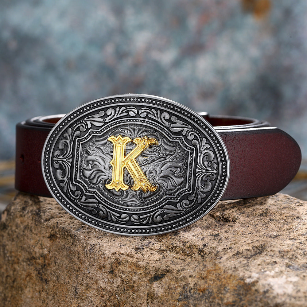 Unisex Floral Letter Buckle Belts - Artistic Expression