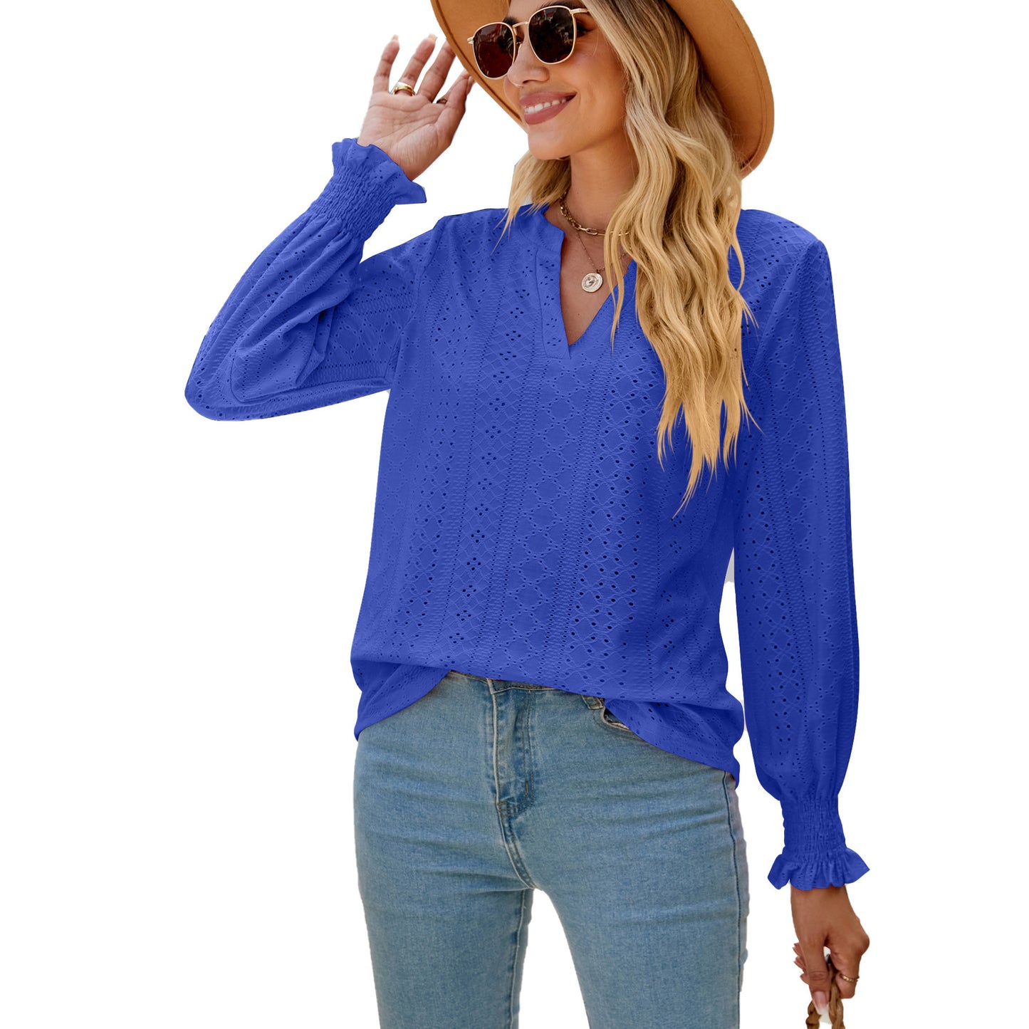Elegant Hollow-out Pleated Ruffle Shirts for Women